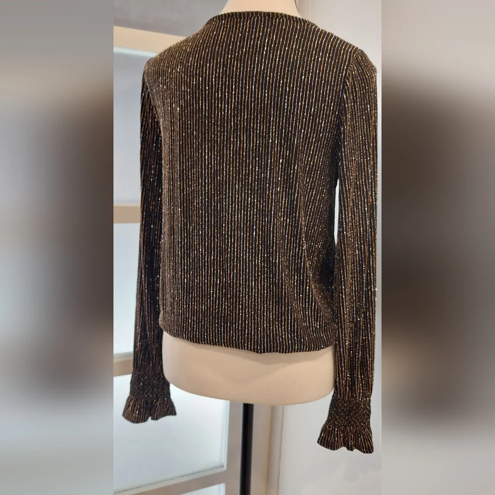 LOFT Silver Ribbed Blouse with Long Sleeves - Picture 6 of 8